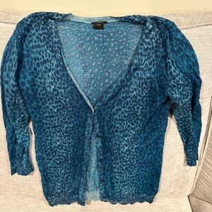Ann Taylor Teal Leopard Print Cardigan